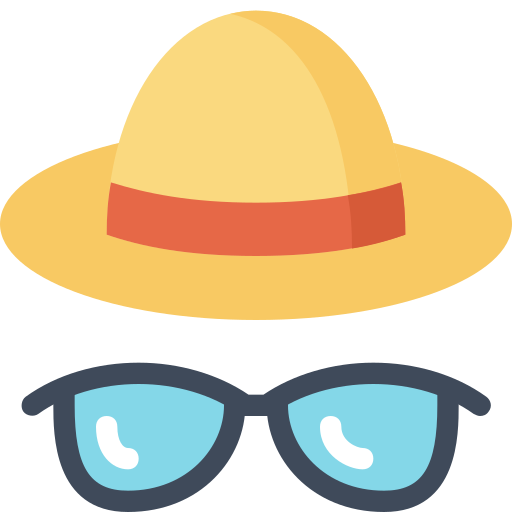 A wide brim hat with a pair of sunglasses